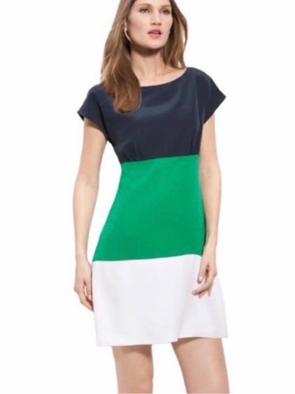 Eliza J Navy, Green & White Colorblock Short Sleeve Dress